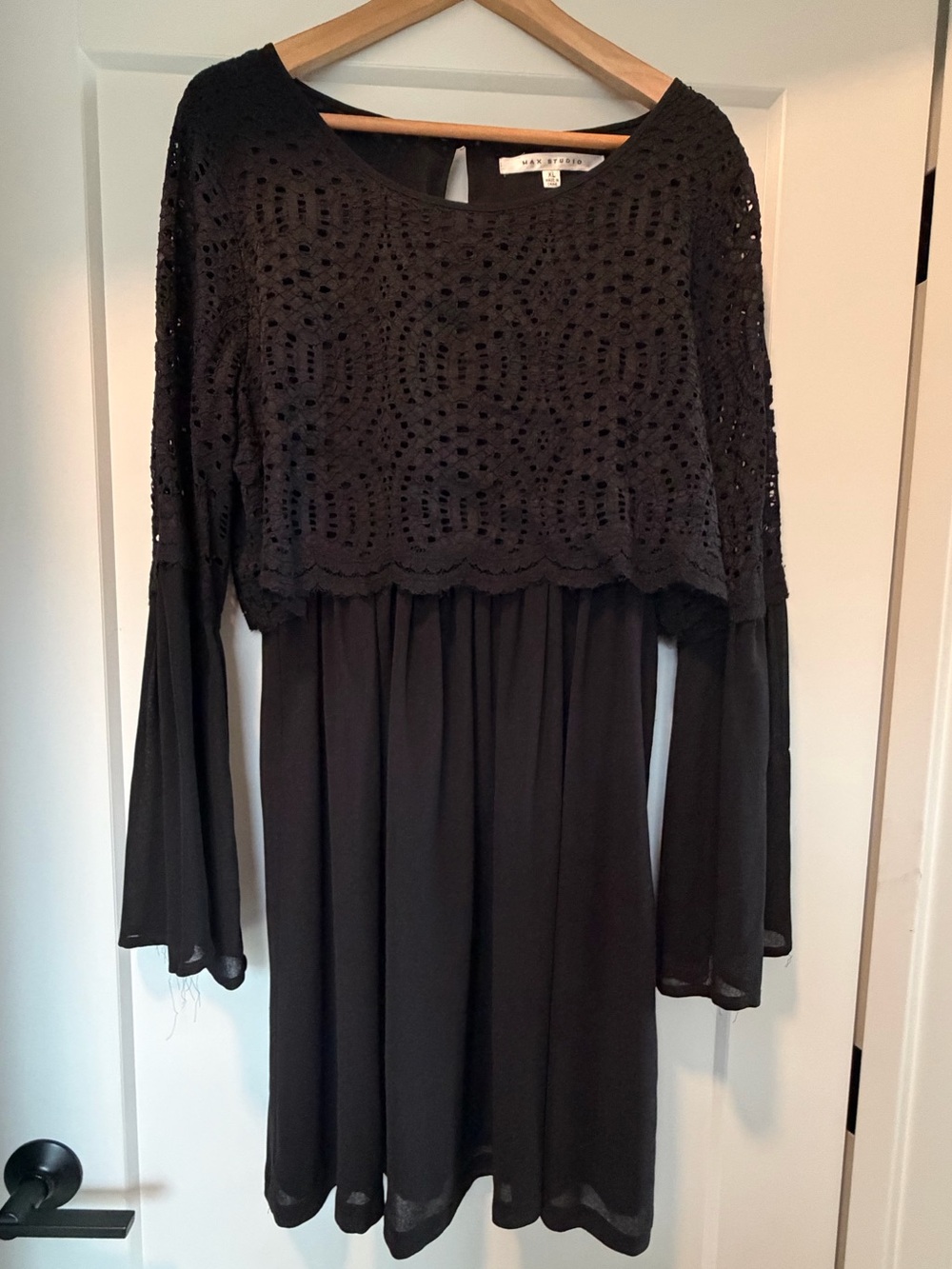 Max Studio Black Crochet Lace Long Sleeve Dress